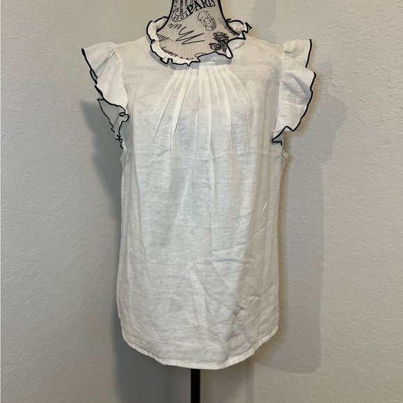 Marc New York White Ruffled Sleeveless Blouse Linen Blend Top - Picture 1 of 12